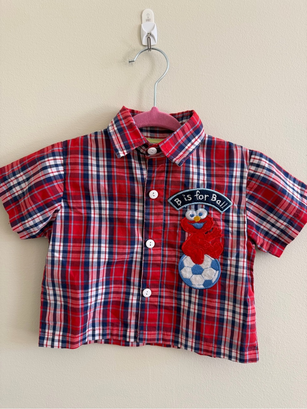2006 Sesame Beginnings Baby Elmo Soccer Plaid Button Down